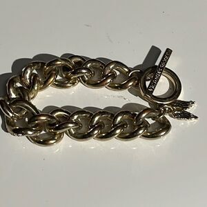 Vintage Gold Chain Link Bracelet with Rhinestones and Angel Wing Charm